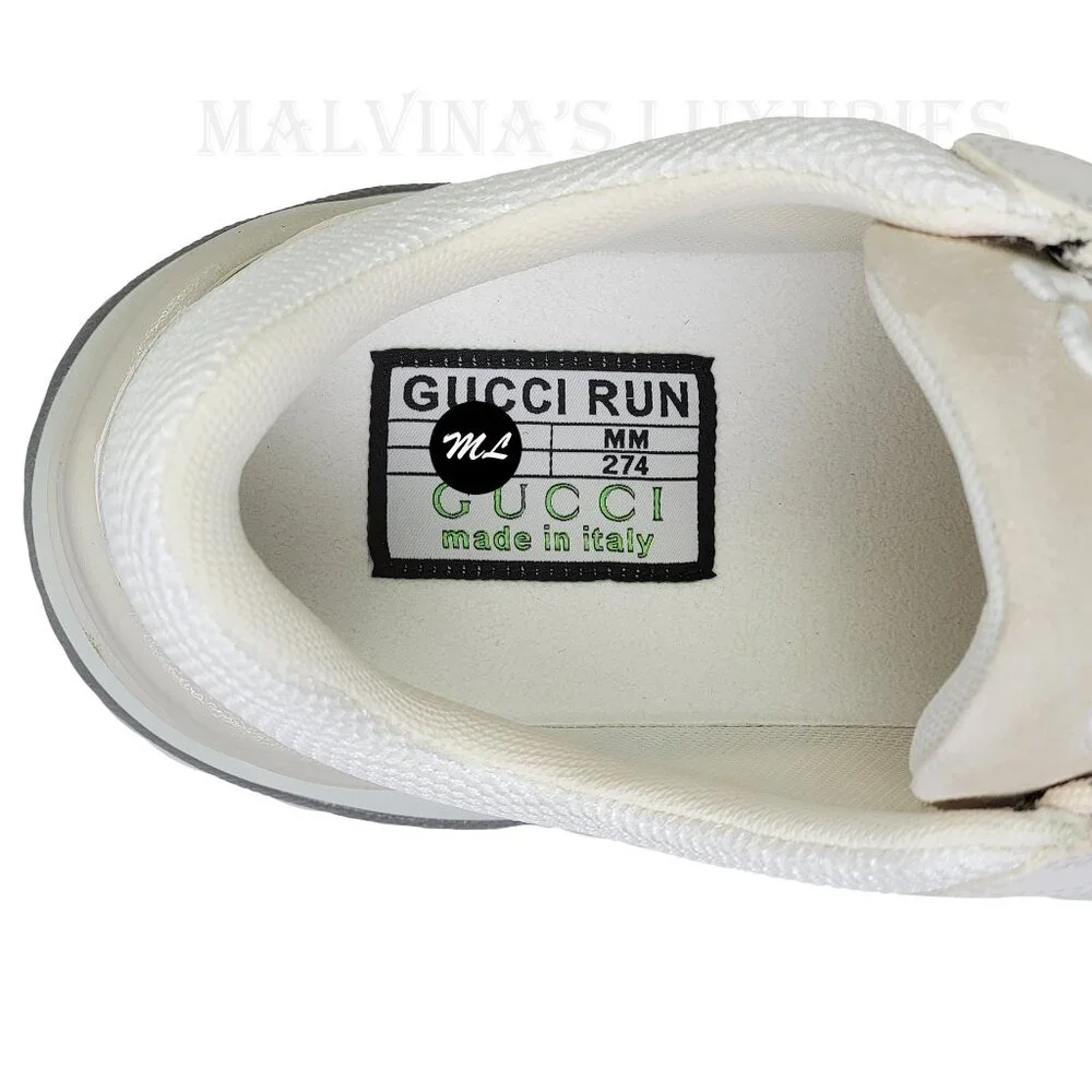 GUCCI SNEAKERS RUN WHITE SUEDE LEATHER INTERLOCKING G LOGO SHOES sz 40.5 10.5 - Picture 13 of 16